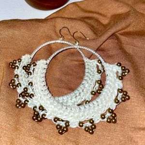 Vintage Macramé + Brass-beaded Hoop earrings